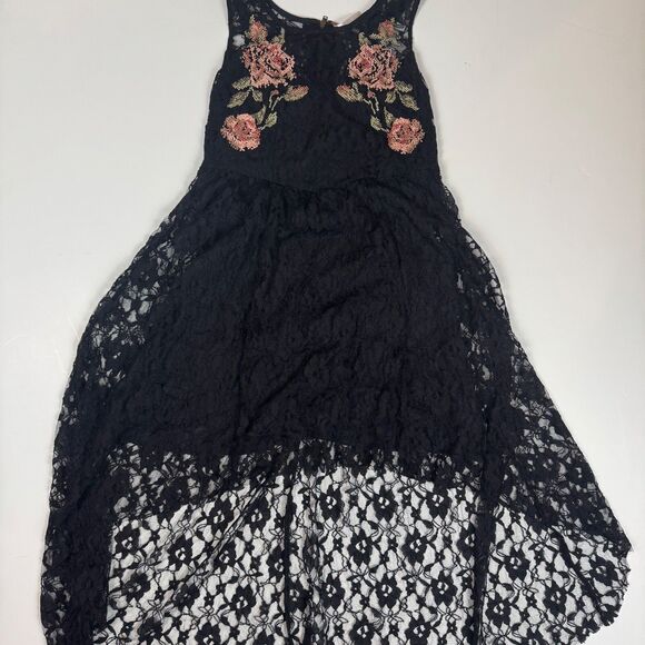Free People Black Whimsygoth Embroidered Babydoll Dress High Low Hem Size Small - Picture 4 of 16